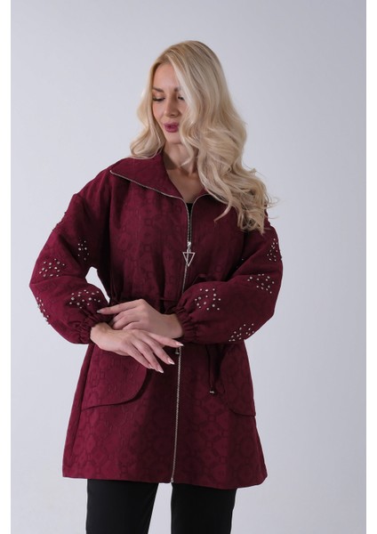 Bordo Üzeri Taş Detaylı Yandan Cepli Trenç 940140177.04 fiyatları