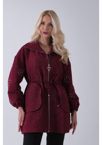 Bordo Üzeri Taş Detaylı Yandan Cepli Trenç 940140177.04 modelleri