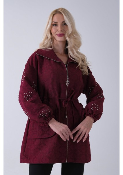 Bordo Üzeri Taş Detaylı Yandan Cepli Trenç 940140177.04 indirimleri