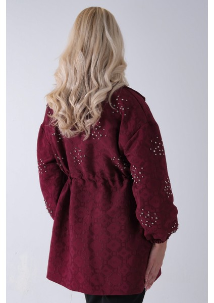 Bordo Üzeri Taş Detaylı Yandan Cepli Trenç 940140177.04