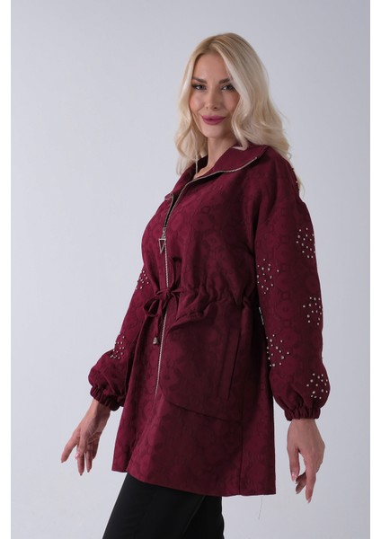 Bordo Üzeri Taş Detaylı Yandan Cepli Trenç 940140177.04