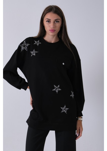 Siyah Üzeri Yıldız Desenli Taş Işlemeli Cep Görünümülü Tunik 940170258.01 fiyatları