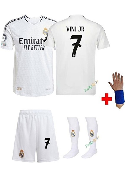 Real Madrid 2025 Vini Jr Beyaz Çocuk Forması Şort Çorap Bileklik Hediyeli
