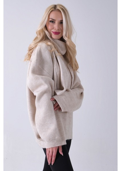 Taş Şal Aksesuarlı Bisiklet Yaka Triko Kazak 46892633.50