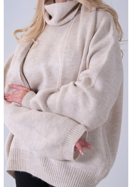 Taş Şal Aksesuarlı Bisiklet Yaka Triko Kazak 46892633.50