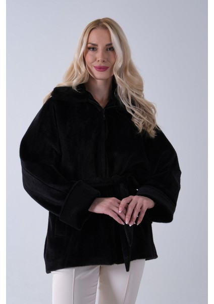 Siyah Yakası Kürk Detaylı Kemerli Fermuar Kapamalı Kaşe Ceket 5307098.01 fiyatları
