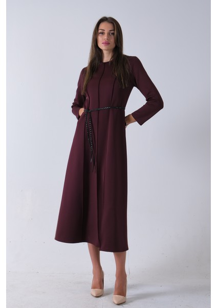 Bordo Bisiklet Yaka Önü Pile Detaylı Beli Kemerli Elbise 4593453.04 modelleri