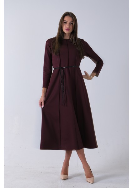 Bordo Bisiklet Yaka Önü Pile Detaylı Beli Kemerli Elbise 4593453.04 fırsatları