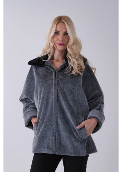 Gri Yakası Kürk Detaylı Kemerli Fermuar Kapamalı Kaşe Ceket 5307098.06 fiyatları