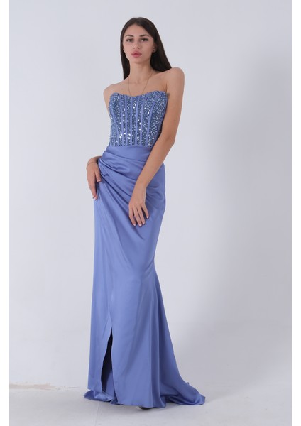 Mavi Göğüs Pul ve Taşlı Saten Abiye 9705294.16 fiyatları