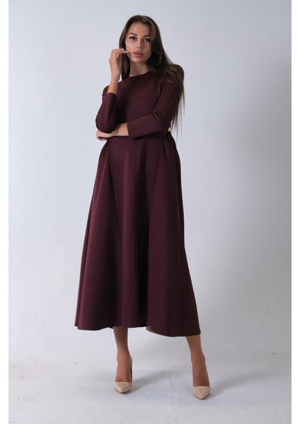 Bordo Bisiklet Yaka Scuba Tesettür Elbise 4593445.04