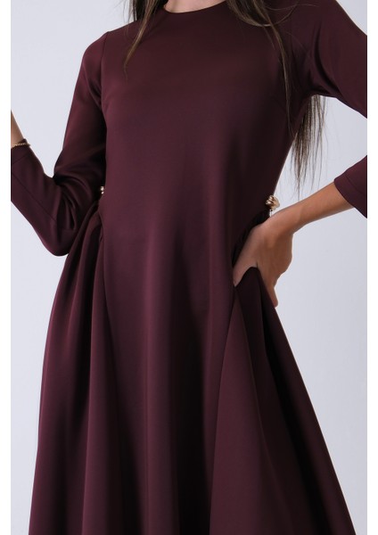 Bordo Bisiklet Yaka Scuba Tesettür Elbise 4593445.04