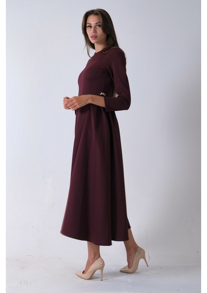 Bordo Bisiklet Yaka Scuba Tesettür Elbise 4593445.04