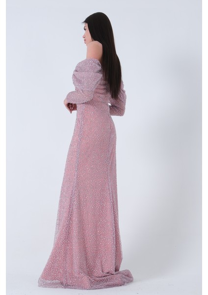 Pudra Kayık Yaka Simli Uzun Kol Abiye 9705266.79 fırsatları