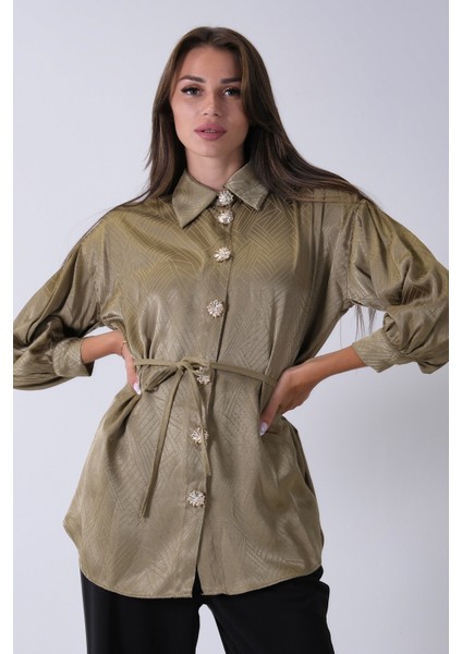 Haki Gömlek Yaka Düğme Kapamalı Bel Bağlamalı Tunik 4595331.23 fiyatları