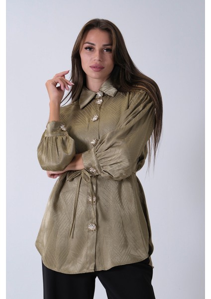 Haki Gömlek Yaka Düğme Kapamalı Bel Bağlamalı Tunik 4595331.23 modelleri