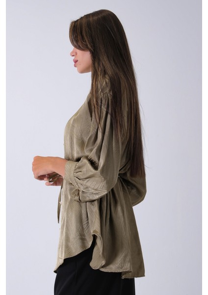 Haki Gömlek Yaka Düğme Kapamalı Bel Bağlamalı Tunik 4595331.23 fırsatları