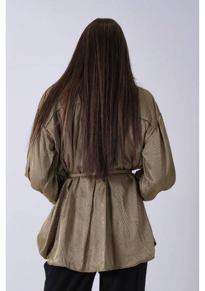 Haki Gömlek Yaka Düğme Kapamalı Bel Bağlamalı Tunik 4595331.23 indirimleri