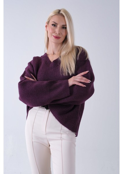 Mürdüm V Yaka Beli Lastikli Triko Kazak 46892623.21 fiyatları