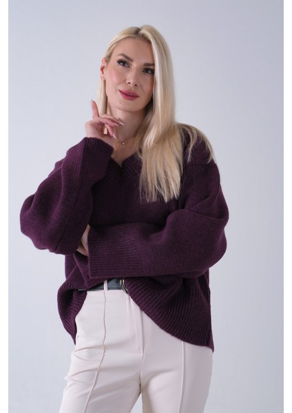 Mürdüm V Yaka Beli Lastikli Triko Kazak 46892623.21 modelleri