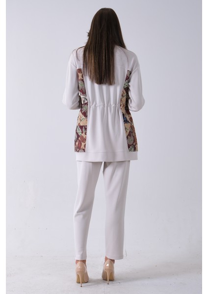 Taş Üzeri Desenli Yaka Deri Detaylı Fermuar Kapamalı Tunik Pantolonlu Takım 4703058.50