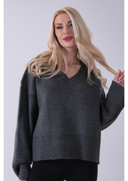 Antrasit V Yaka Beli Lastikli Triko Kazak 46892623.315 fiyatları