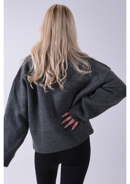 Antrasit V Yaka Beli Lastikli Triko Kazak 46892623.315