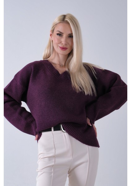 Mürdüm V Yaka Beli Lastikli Triko Kazak 46892623.21 fırsatları