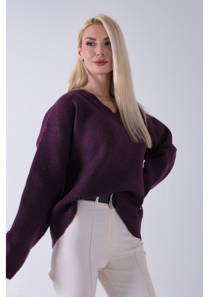 Mürdüm V Yaka Beli Lastikli Triko Kazak 46892623.21 indirimleri