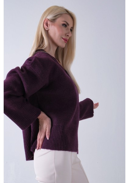 Mürdüm V Yaka Beli Lastikli Triko Kazak 46892623.21