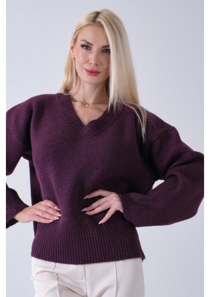 Mürdüm V Yaka Beli Lastikli Triko Kazak 46892623.21