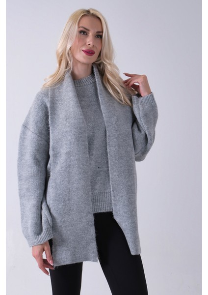 Gri Şal Aksesuarlı Bisiklet Yaka Triko Kazak 46892633.06 indirimleri