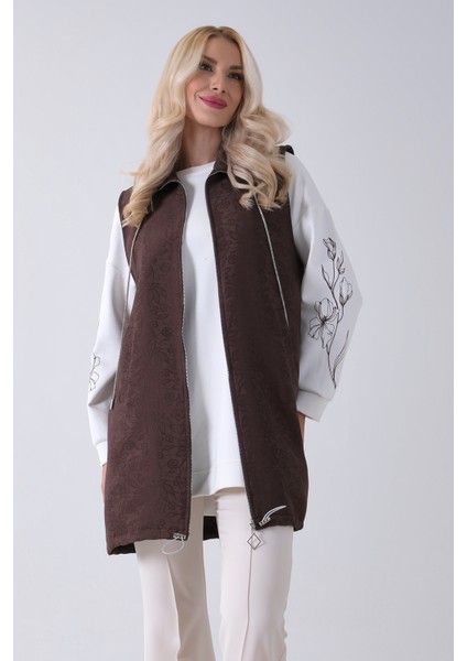 Kahve Tunik Kolu Çiçek Desenli Yelekli 2'li Takım 940120274.05