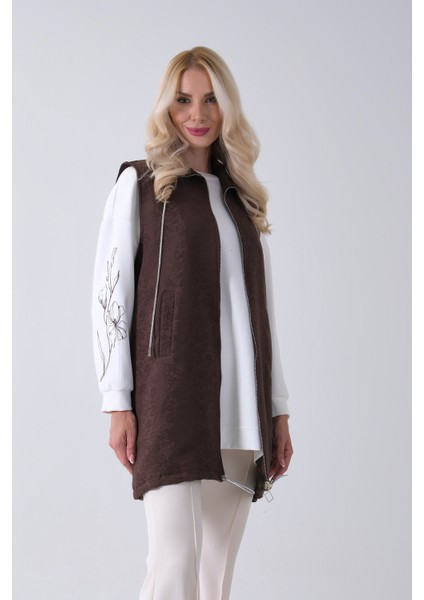 Kahve Tunik Kolu Çiçek Desenli Yelekli 2'li Takım 940120274.05 modelleri