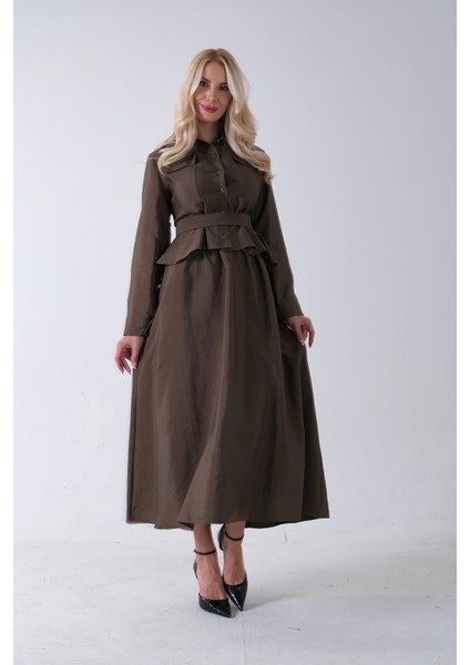 Haki Ceket Cep Görünüm Detaylı Düğme Kapamalı Etekli Takım 5303168.23 modelleri