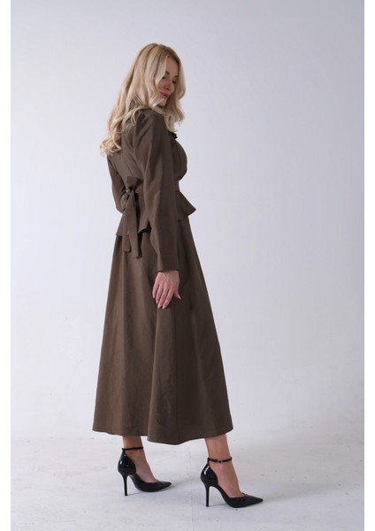 Haki Ceket Cep Görünüm Detaylı Düğme Kapamalı Etekli Takım 5303168.23