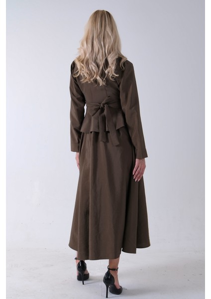 Haki Ceket Cep Görünüm Detaylı Düğme Kapamalı Etekli Takım 5303168.23