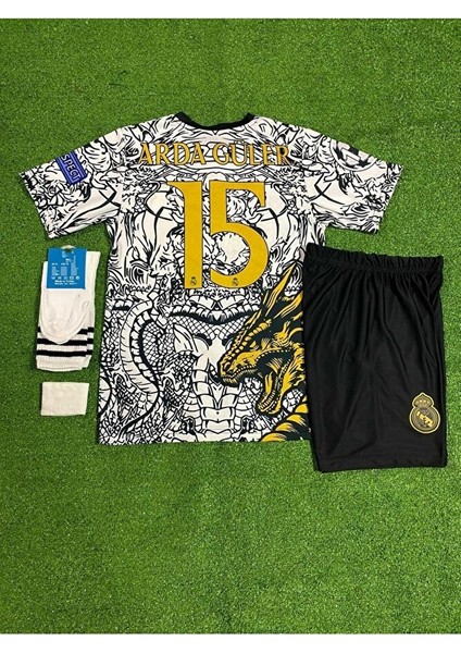 #15 /arda /güler Real Madrid Yeni Sezon Dragon Desenli Çocuk Forması 4'lü Set (Black-White) modelleri