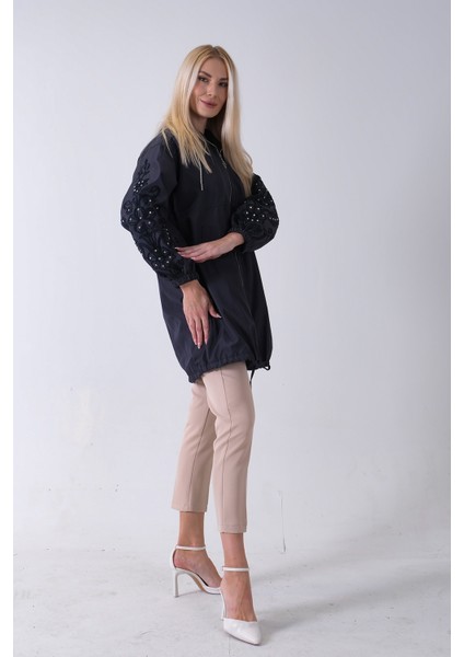 Lacivert 2 Cepli Kolları Dantel Taş Işlemeli Trenç 940140168.02 fırsatları