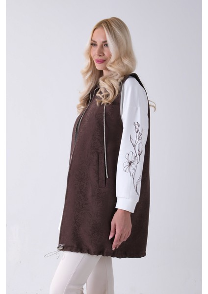 Kahve Tunik Kolu Çiçek Desenli Yelekli 2'li Takım 940120274.05