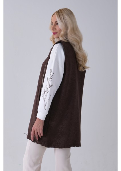 Kahve Tunik Kolu Çiçek Desenli Yelekli 2'li Takım 940120274.05