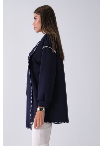 Lacivert Önü Kanguru Cep Detaylı Çizgi Dikişli Bisiklet Yaka Tunik 940170263.02 fırsatları