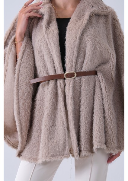 Taş Tek Düğme Kapamalı Kemerli Yün Peluş Ceket 940140183.50