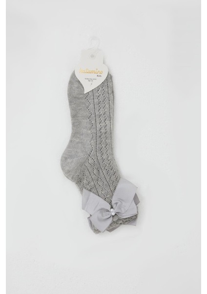 Kız Çocuk File Soket Çorap Fiyonk Aksesuarlı Incili 5-8 Yaş, Gri Melanj fiyatları