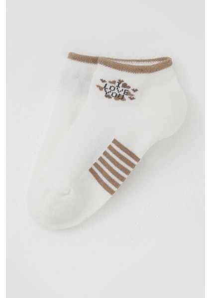 Kız Çocuk Patik Çorap Love Yazı Baskılı 3-8 Yaş, Ekru