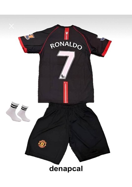 Manchester United Ronaldo 2024/25 Yeni Sezon Siyah Desenli Çocuk Forması 4'lü Set