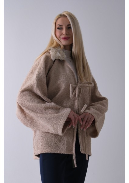 Taş Önü Bağlama Detaylı Yakası Kürklü Panço 47122475.50 fırsatları