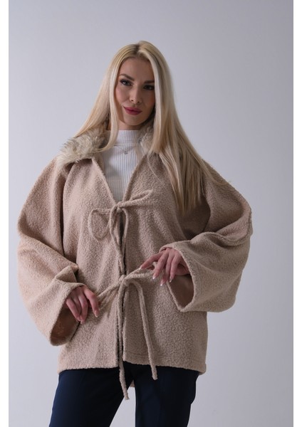 Taş Önü Bağlama Detaylı Yakası Kürklü Panço 47122475.50