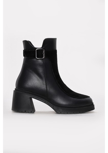 Hakiki Deri Kürklü Kadın Kalın Topuklu Bot 217KZA51-03