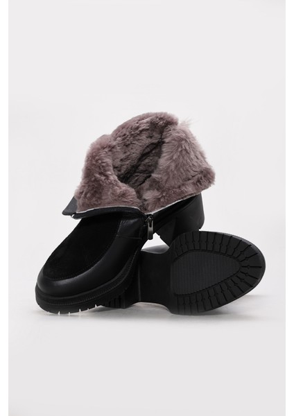 Hakiki Deri Kürklü Kadın Kalın Topuklu Bot 217KZA51-03 modelleri